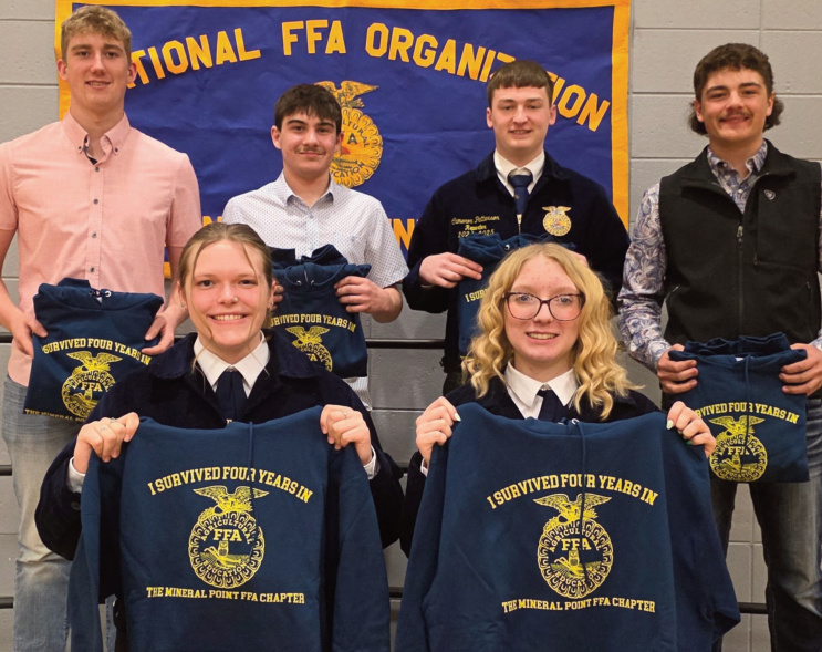 Four-Year Member Awards were awarded to four-year high school members, left to right, front row: Madelyn Steffes and Mallory Gould. Back row: Keegan Wenger, Garrett Schaaf, Cameron Patterson, and Trent Culver. Not pictured: Christian Bigler, Kameron Schilling, and Isaac Schute.