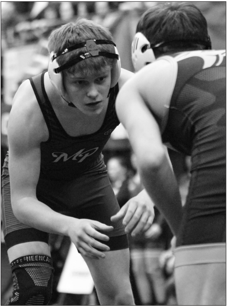 At 138: Easton Brunett was pinned by Carsen Voskuil in 2:40. Voskuil placed 4th at 2026 Individual State. MP Schools photo.