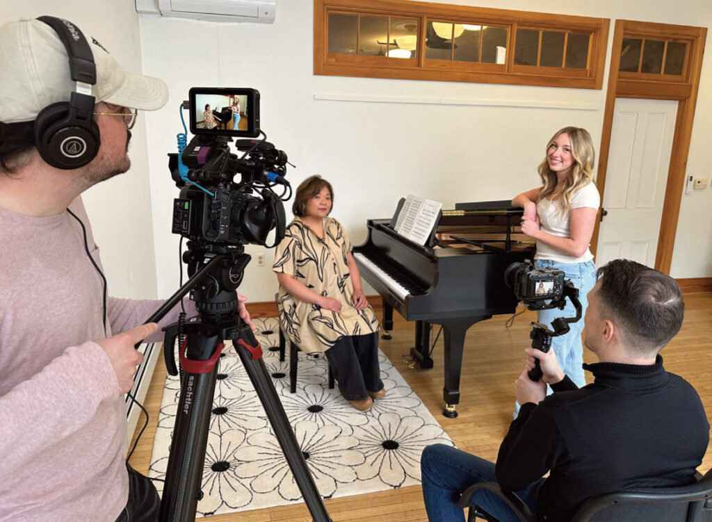 The Discover Wisconsin crew interviewed Leslie Damaso at Buttonhill Music Studio during taping for an episode featuring Mineral Point. (Contributed photo)