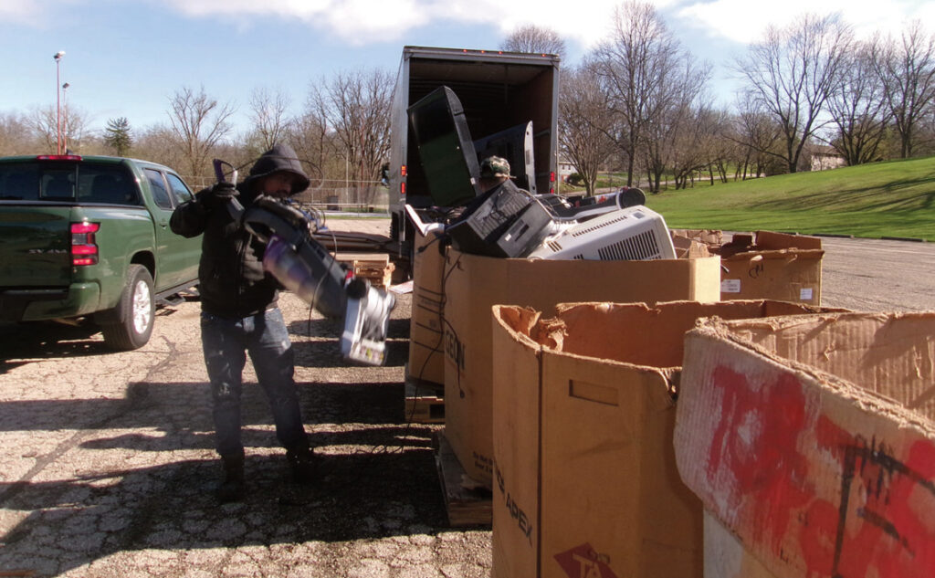 Recycled electronics filled boxes quickly Saturday morning at Soldiers Memorial Park.