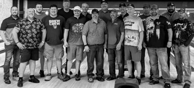 The Midway Lanes Scratch Invitational Tournament was held on Saturday, April 4th. The top 16 individuals at Midway Lanes were invited to the event. Those bowlers are pictured here from left to right: Travis Gilbertson, Matt Anderson, Eric Schneider, Kyle Schommer, Scott James, Dakota Poad, Craig Mueller, Tim Tomas, Wade Harker, Brad Kittoe, Kevin Gal- lagher, Gary "Horse" James, Travis Smith, Rex U'ren, Dave Cleary, Jason Gilbertson