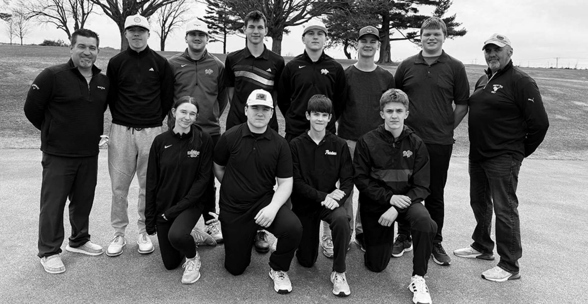 Mineral Point is looking to keep up their SWAL Conference Championship run with these golfers. From left to right are: front: Suttyn Weinbrenner, Drake Wirsbinsky, Carver Potterton, and Cowan Bishell; back: Coach Cory Sokol, Gaige Godfrey, Gage Federman, Drew Aschliman, Brady Haas, Jaxon Wedig, Riley Sennhenn, and Coach Scott Schmitz.