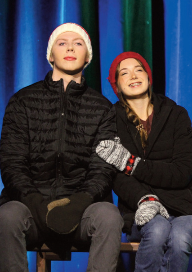 Prologue / Interlogue / Epilogue features Pete (Carson Finley) and Ginette (Avalee Langreck), whose relationship is tested by physical and emotional distance, discus- sing the nature of closeness under the Northern Lights in Almost, Maine.