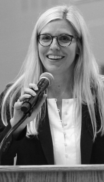 Clare (Mitchell) Galvao, a Mineral Point High School alumna, told Na- tional Honor Society members last week that they cultivated strengths the world needs while growing up here. (Mineral Point School District photo)