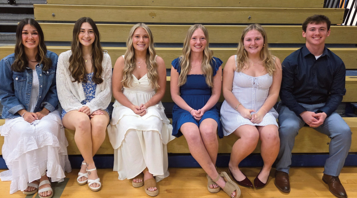Second Year NHS Members, left to right: Addison Burris, Alyssa Jones, Macy Kinch, Madison Nodolf, Kalea Biddick, and Grady Finley. Mineral Point School District photo.