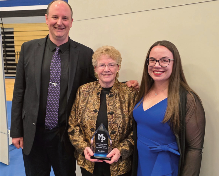 Pictured left to right is Band Director Matt Nevers, Jean Van Matre and Choir Director Ashley Calderon-McHugh. Mineral Point School District photos.