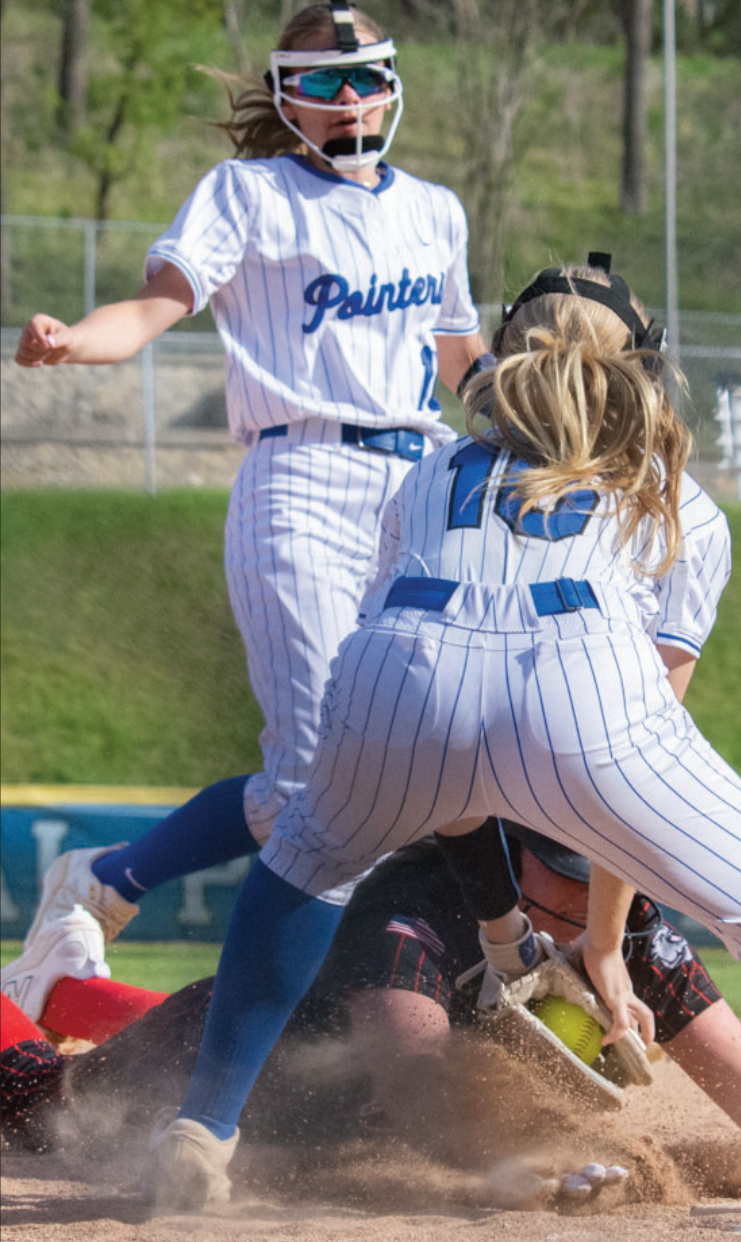 First sacker Jadyn Schultz tags out a runner. Cambrey Carey photo.
