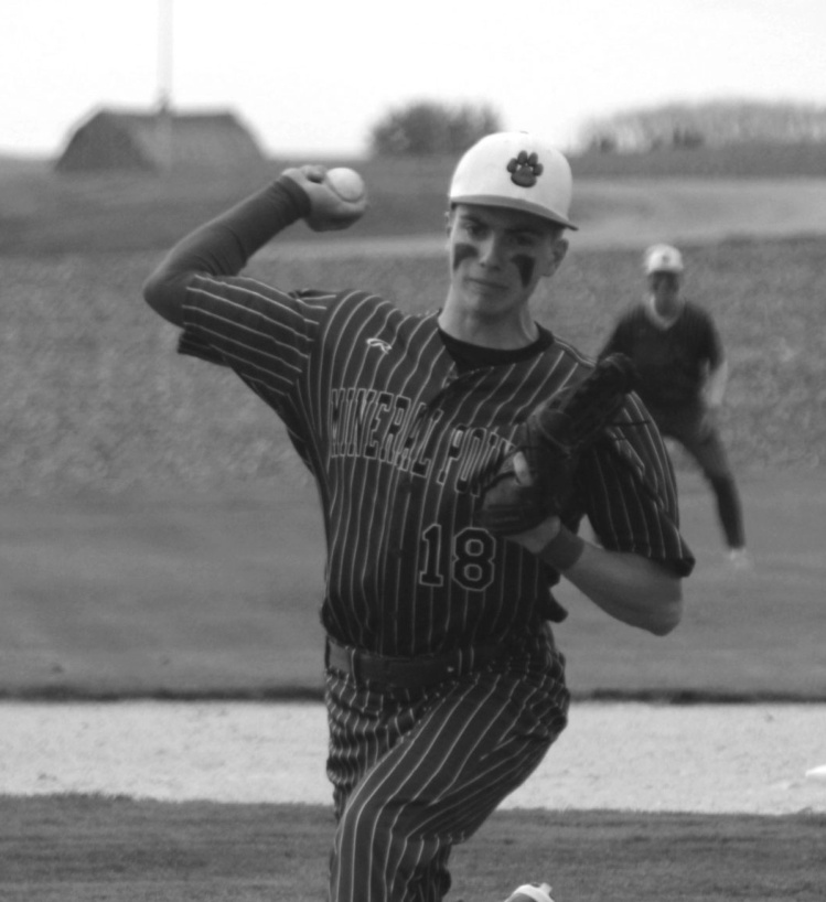 Pointer pitcher Hudson Schroeder delivers a pitch against Pecatonica at Field of Dreams.